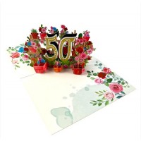 BC Worldwide Ltd handmade 3D pop up card 50 fifty happy birthday rose flower 
